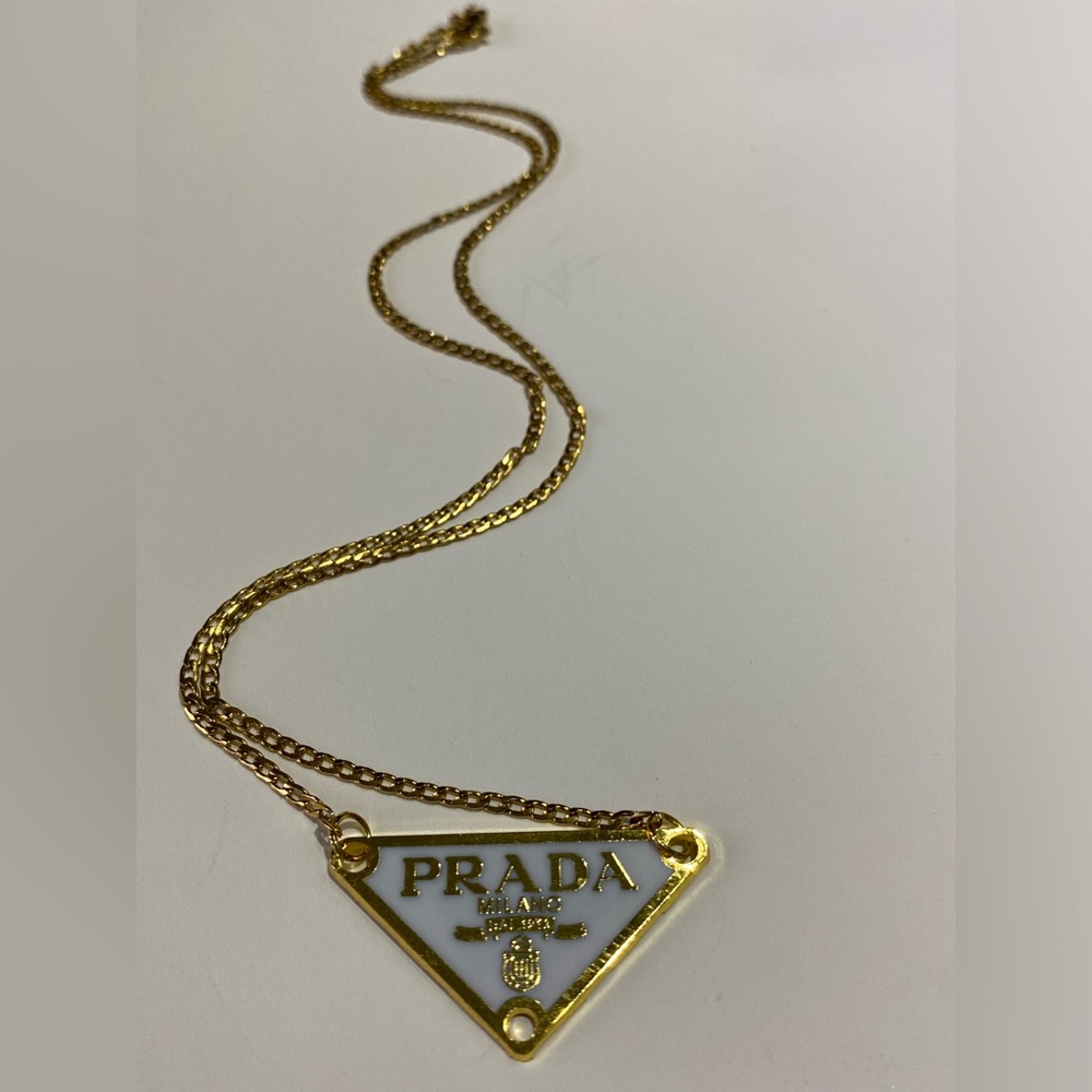 White Prada charm with golden lining *stainless steel edition*